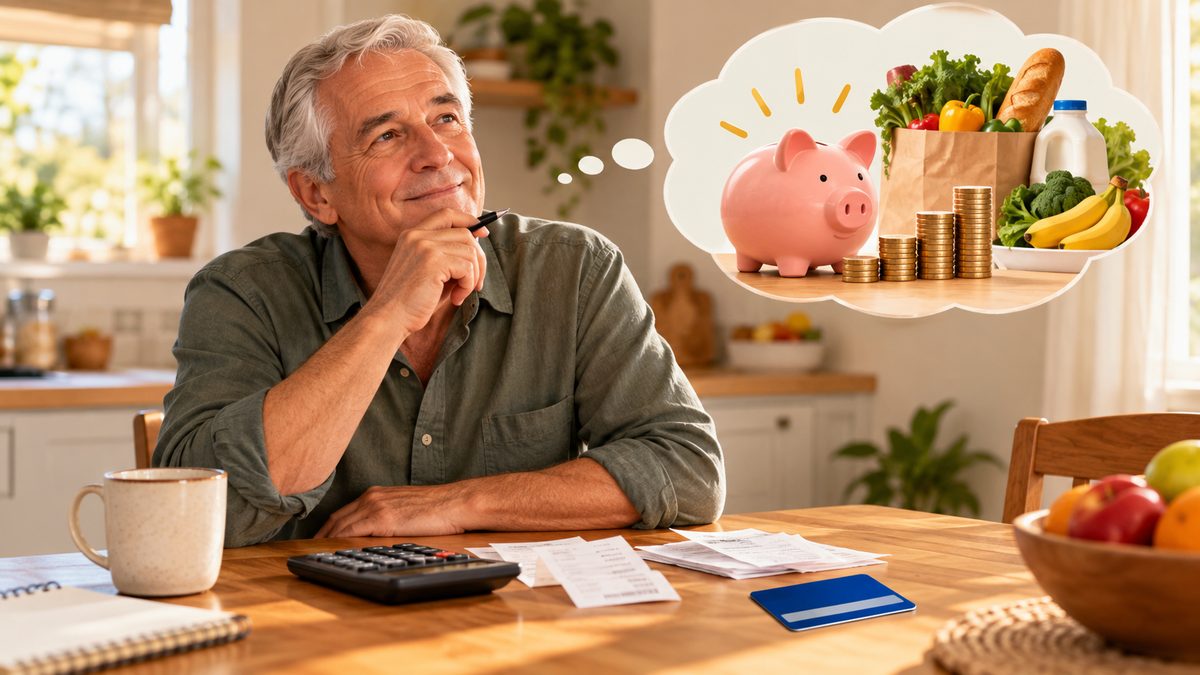 Retired man at a kitchen table with a calculator and receipts comparing annual membership costs
