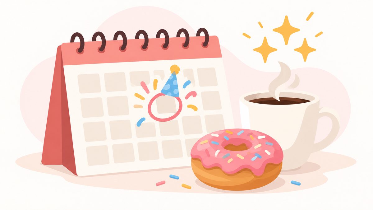 Illustration of a birthday calendar with bonus points and a coffee cup