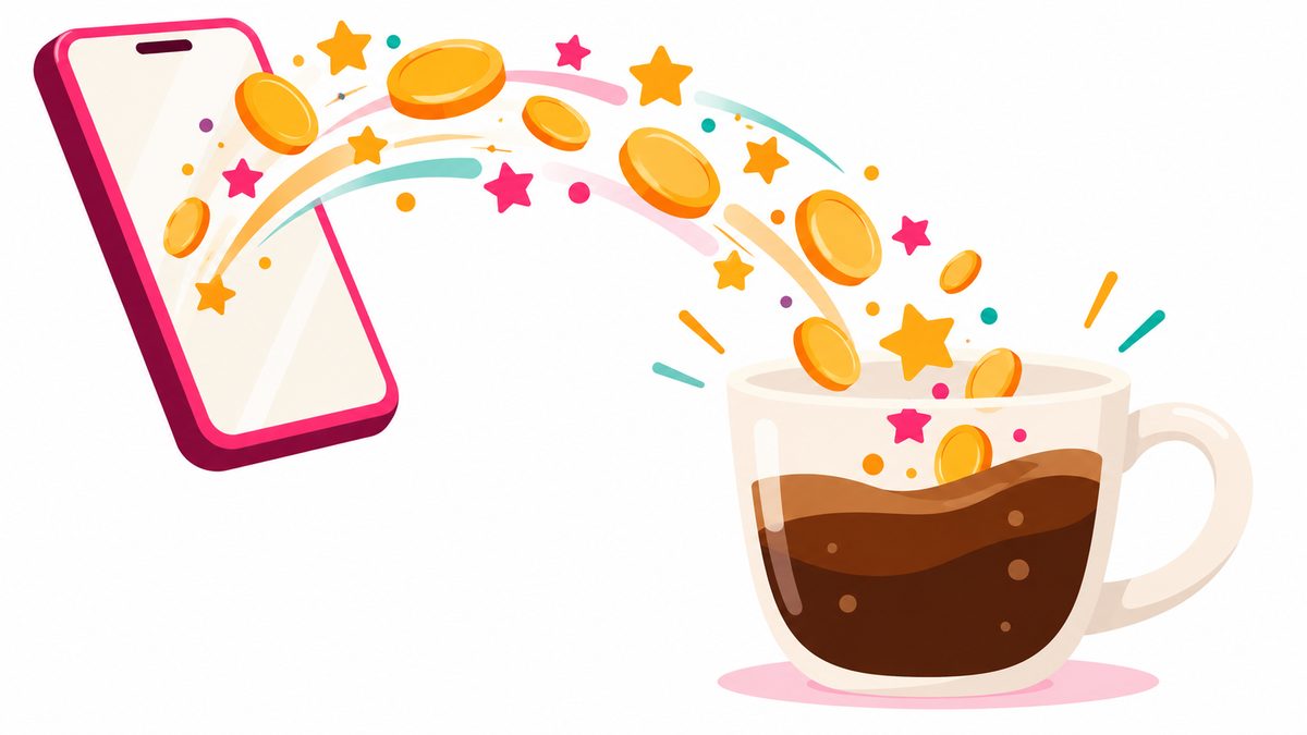 Illustration of points adding up toward a free coffee reward