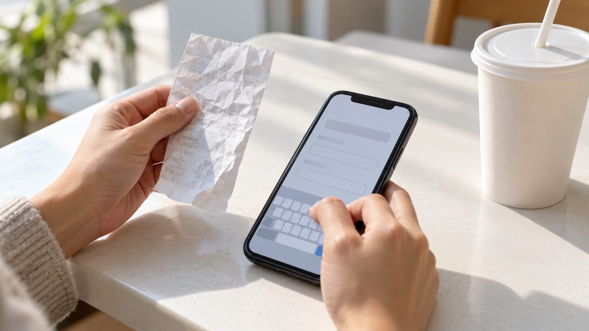 Hands typing a receipt survey code into a smartphone
