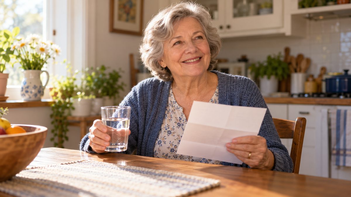 Older adult holding a doctor's letter at home before a plasma donation visit