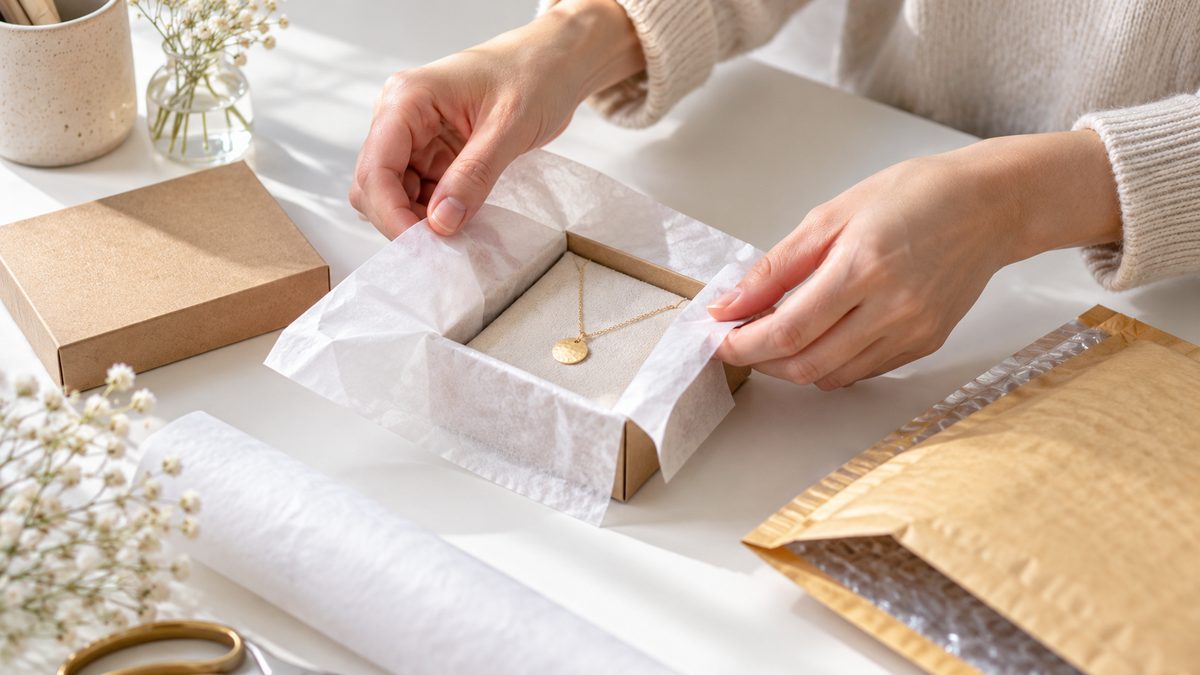 Packing a small jewelry gift box for shipping